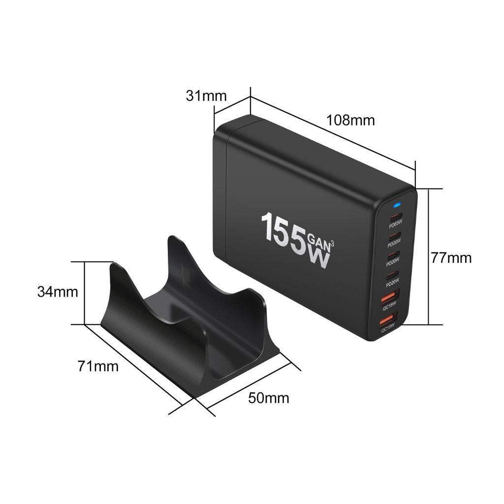 155W GaN 6-Port USB-C Charger