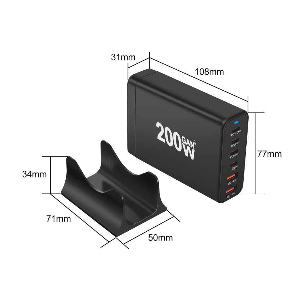 200W GaN 6-Port USB-C Charger